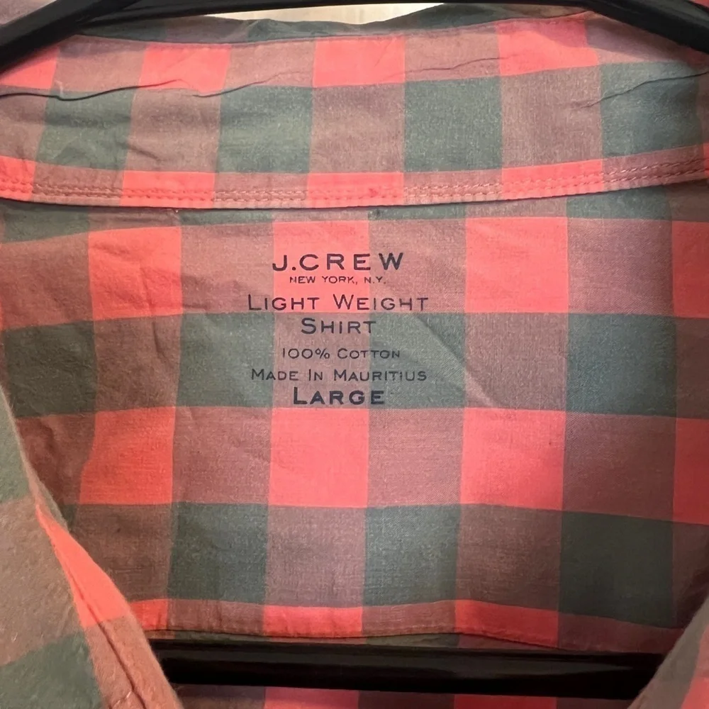 J. Crew Salmon Pink Checked Button Down Dress Shirt Men’s Size Large